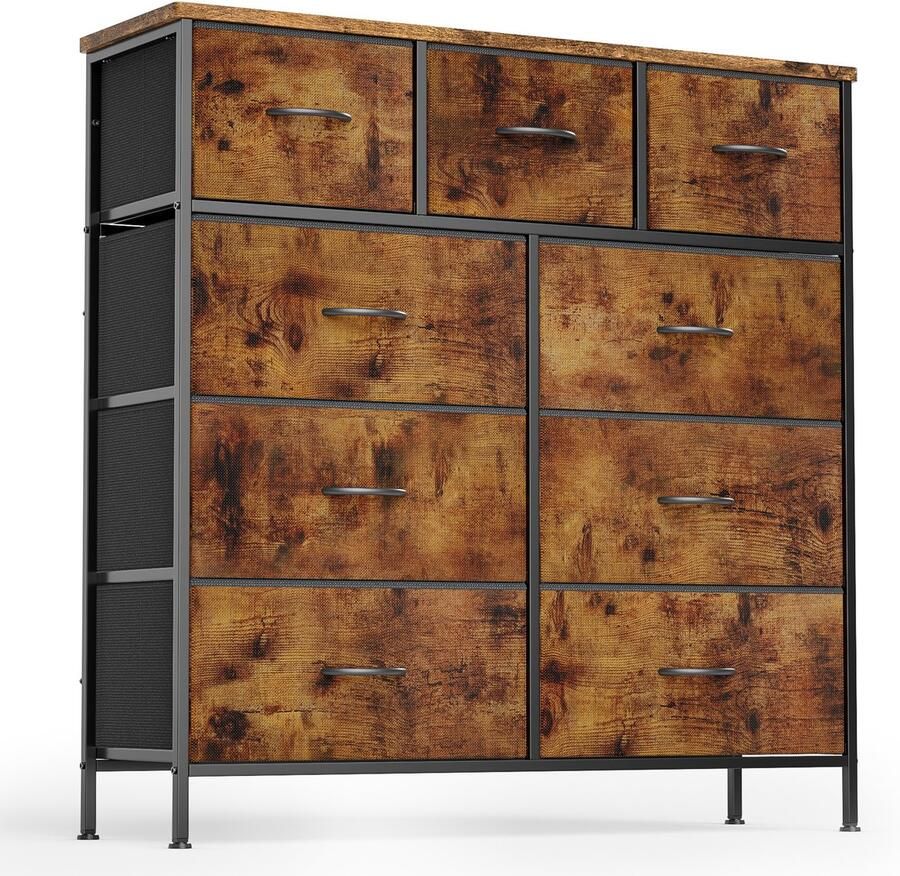 Xbro Ladekast met 9 stoffen laden (3 klein + 6 groot) – Grote opbergruimte & ruimtebesparend – Eenvoudig te monteren – Retro – Modern woonaccessoire voor slaapkamer kinderkamer hal