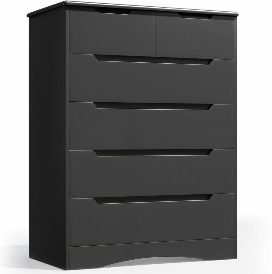 Xbro Ladekast – Moderne Kast met 6 Ruime Schubladen – Opbergkast voor Hal Kantoor Slaapkamer Woonkamer – 110 × 70 × 40 cm – Zwart - Foto 2