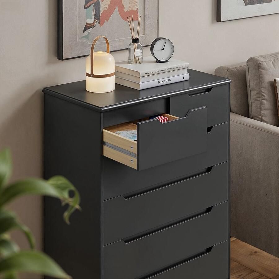 Xbro Ladekast – Moderne Kast met 6 Ruime Schubladen – Opbergkast voor Hal Kantoor Slaapkamer Woonkamer – 110 × 70 × 40 cm – Zwart