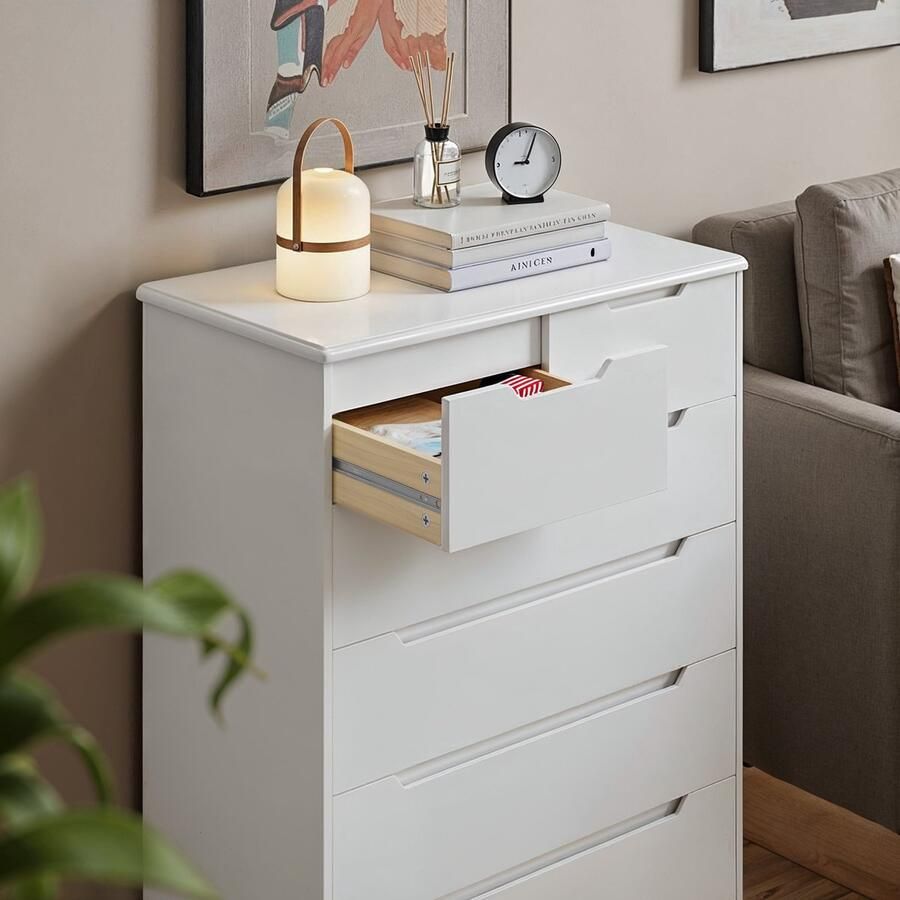 Xbro Ladekast – Moderne Kast met 6 Ruime Schubladen – Opbergkast voor Hal Kantoor Slaapkamer Woonkamer – 110 × 70 × 40 cm – Wit