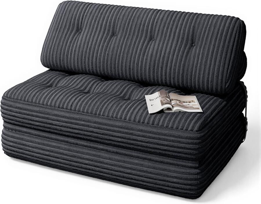 Xbro Slaapbank – Opvouwbaar 2-in-1 Ontwerp – Zitzak Stijl – Geschikt voor Woonkamer Slaapkamer en Kleine Appartementen – 90×130 cm Ingeklapt 200×130 cm Uitgeklapt – Zwart