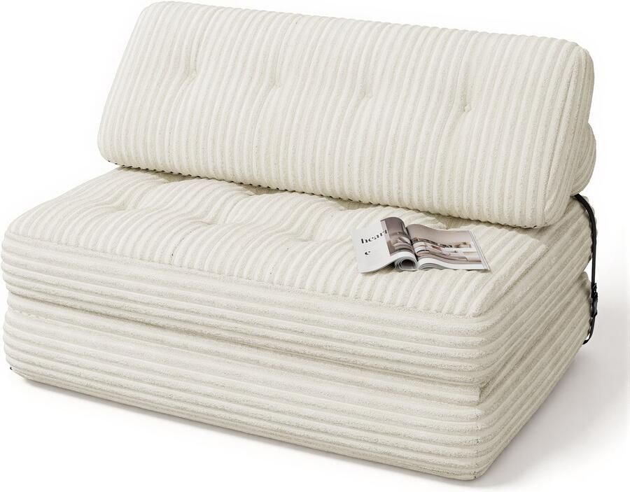 Xbro Slaapbank – Opvouwbaar 2-in-1 Ontwerp – Zitzak Stijl – Geschikt voor Woonkamer Slaapkamer en Kleine Appartementen – 90×130 cm Ingeklapt 200×130 cm Uitgeklapt – Beige