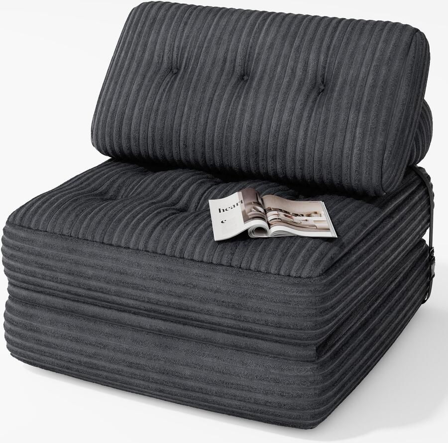 Xbro Slaapbank – Opvouwbaar 2-in-1 Ontwerp – Zitzak Stijl – Geschikt voor Woonkamer Slaapkamer en Kleine Appartementen – 85 × 85 x 60 cm Ingeklapt 170 × 85 x 40 cm Uitgeklapt – Zwart