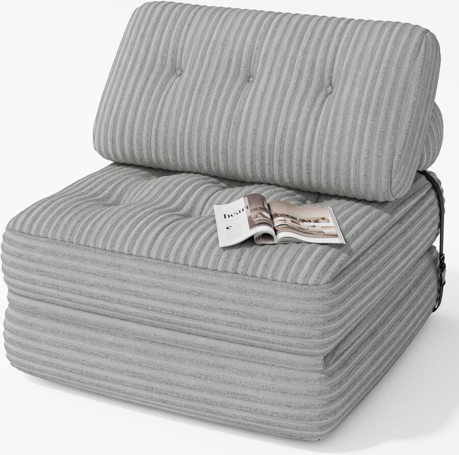 Xbro Slaapbank – Opvouwbaar 2-in-1 Ontwerp – Zitzak Stijl – Geschikt voor Woonkamer Slaapkamer en Kleine Appartementen – 85 × 85 x 60 cm Ingeklapt 170 × 85 x 40 cm Uitgeklapt – Grijs