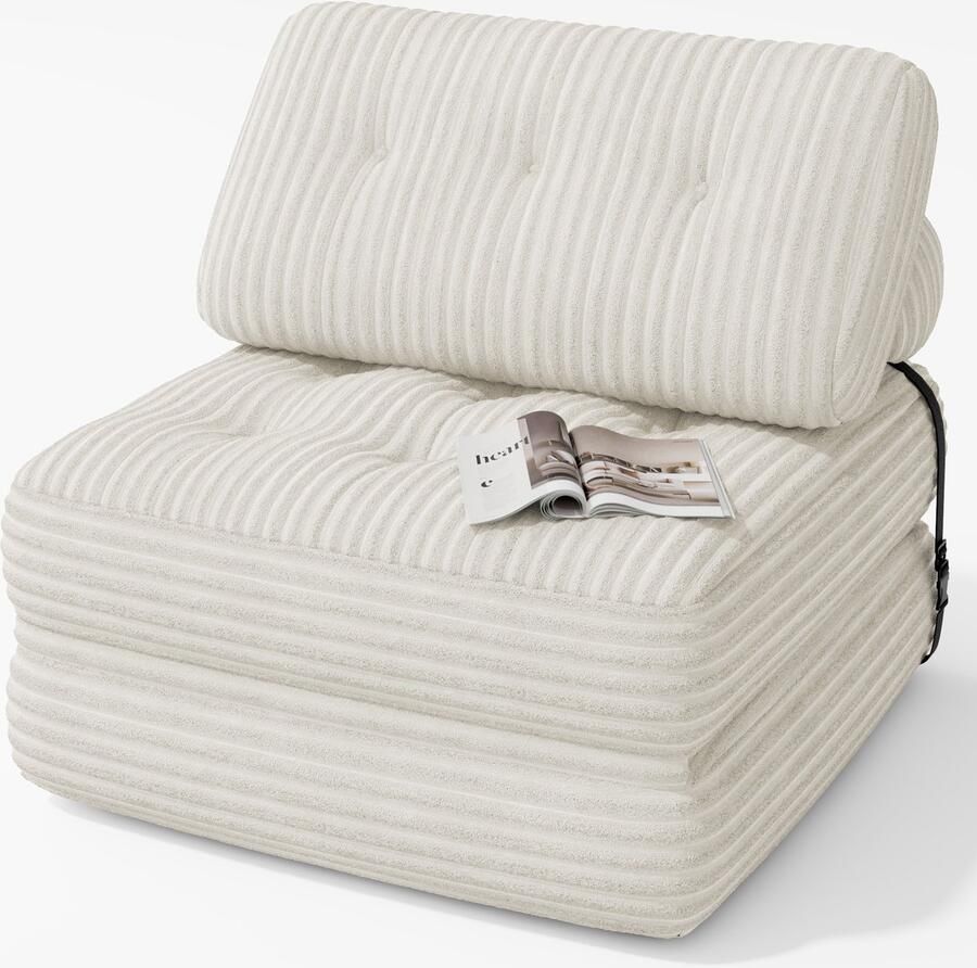 Xbro Slaapbank – Opvouwbaar 2-in-1 Ontwerp – Zitzak Stijl – Geschikt voor Woonkamer Slaapkamer en Kleine Appartementen – 85 × 85 x 60 cm Ingeklapt 170 × 85 x 40 cm Uitgeklapt – Beige