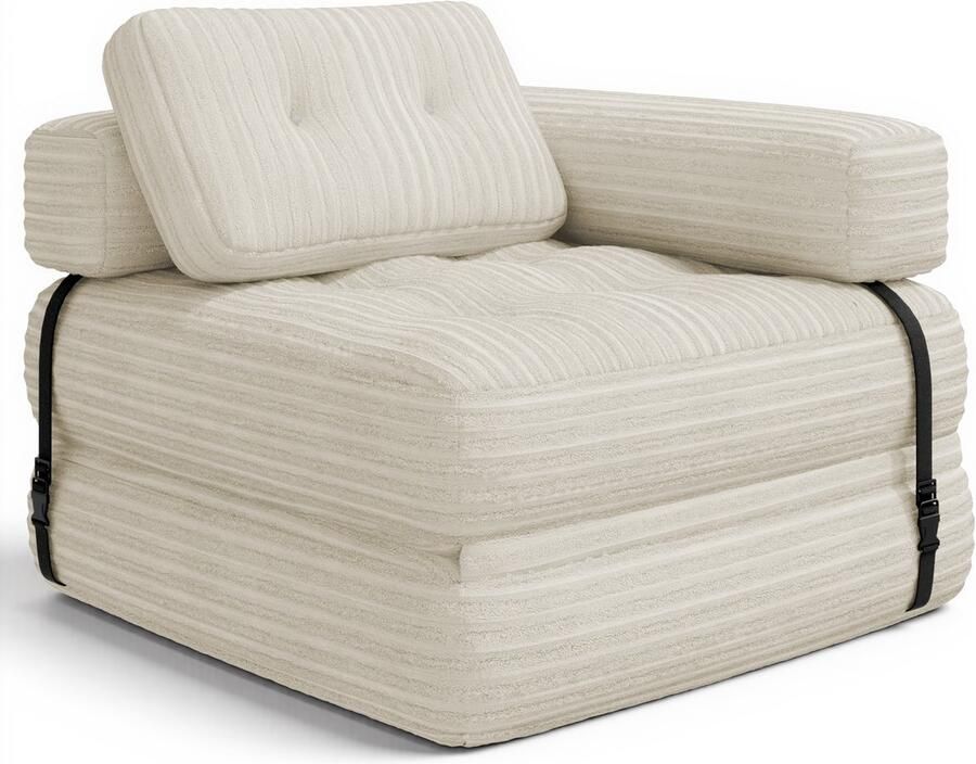 Xbro Slaapbank – Opvouwbaar 2-in-1 Ontwerp – Zitzak Stijl met Armleuningen – Geschikt voor Woonkamer Slaapkamer en Kleine Appartementen – 85 × 85 cm Ingeklapt 170 × 85 cm Uitgeklapt – Beige