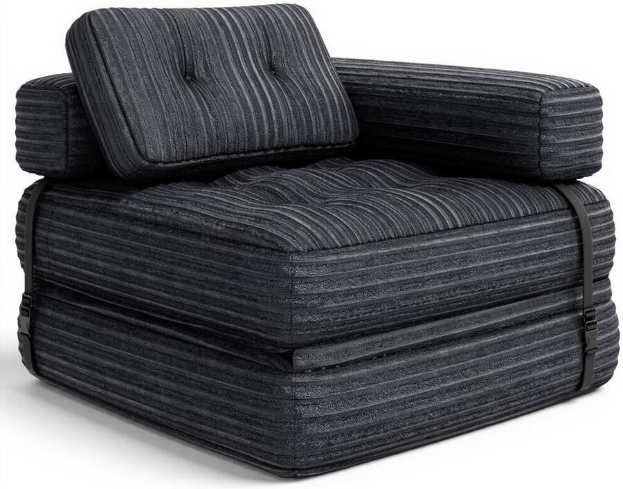 Xbro Slaapbank – Opvouwbaar 2-in-1 Ontwerp – Zitzak Stijl met Armleuningen – Geschikt voor Woonkamer Slaapkamer en Kleine Appartementen – 85 × 85 cm Ingeklapt 170 × 85 cm Uitgeklapt – Zwart