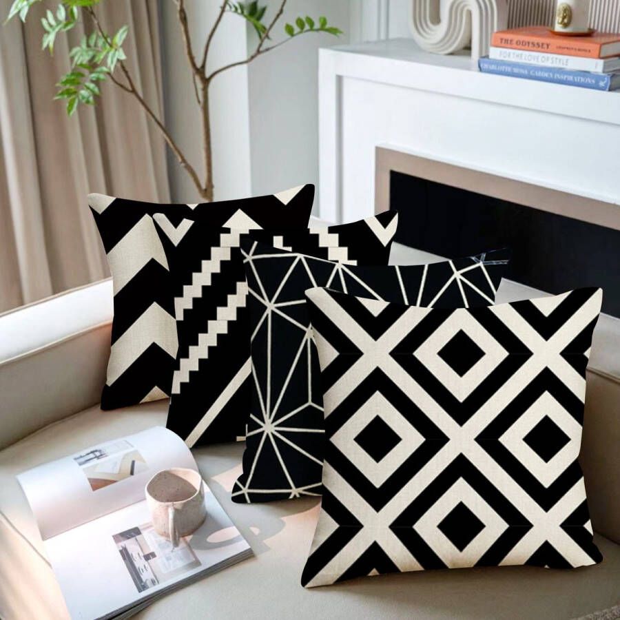 XD&L 4-delige Serie Kussenhoesjes Kussenhoes 45x45 Set Van 4 Kussenhoes 45x45 Zwart Linen Woningdecoratie Decoratieve Kussenhoes Duurzaam Vlas Geschikt Voor Bank Balkon Schommelstoel Auto 45x45cm - Foto 2