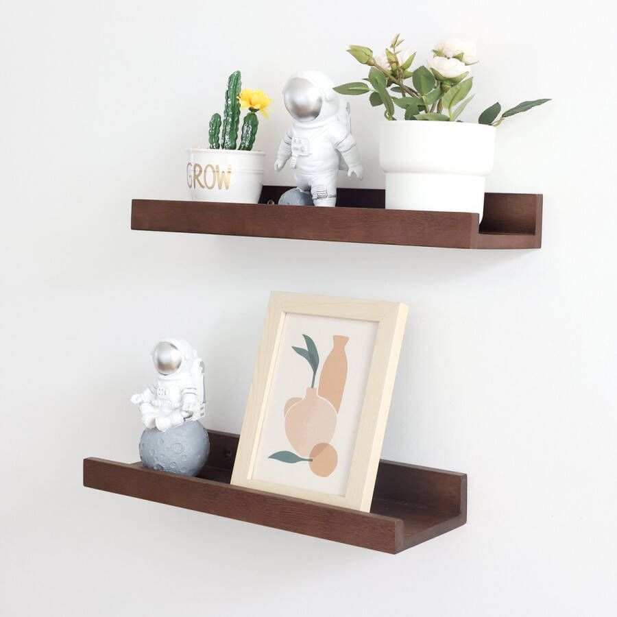 XD&L 40 Serie Zwevende Wandplank Fotodisplay Wanddecoratie Kwaliteitsvol Massief Hout Set van 2 40 x 11.9CM Walnoot