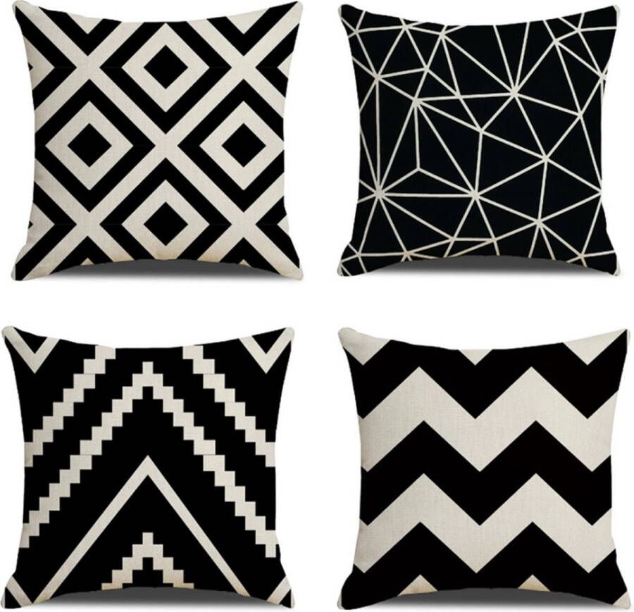 XD&L 4-delige Serie Kussenhoesjes Kussenhoes 45x45 Set Van 4 Kussenhoes 45x45 Zwart Linen Woningdecoratie Decoratieve Kussenhoes Duurzaam Vlas Geschikt Voor Bank Balkon Schommelstoel Auto 45x45cm - Foto 3