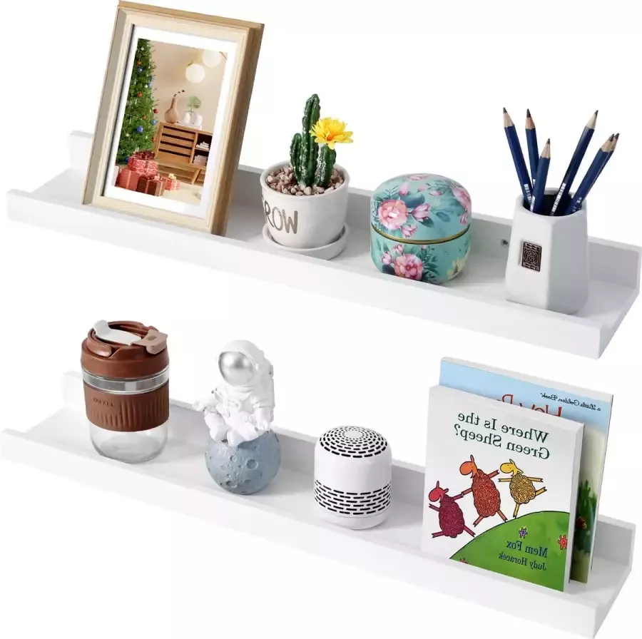 XD&L 60 Serie Zwevende Wandplank Fotodisplay Wanddecoratie MDF Premium Hout Set van 2 60 x 11 9 CM Wit