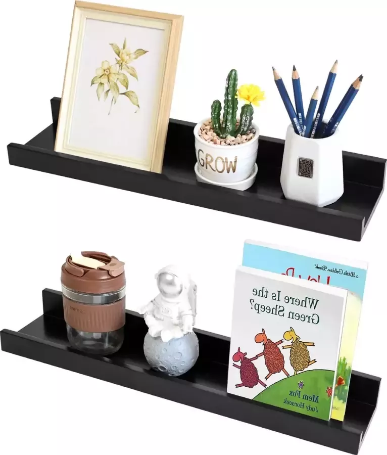 XD&L 40 Serie -Zwevende Wandplank Fotodisplay Wanddecoratie MDF Premium Hout Set Van 2 40 x 11.9CM Zwart
