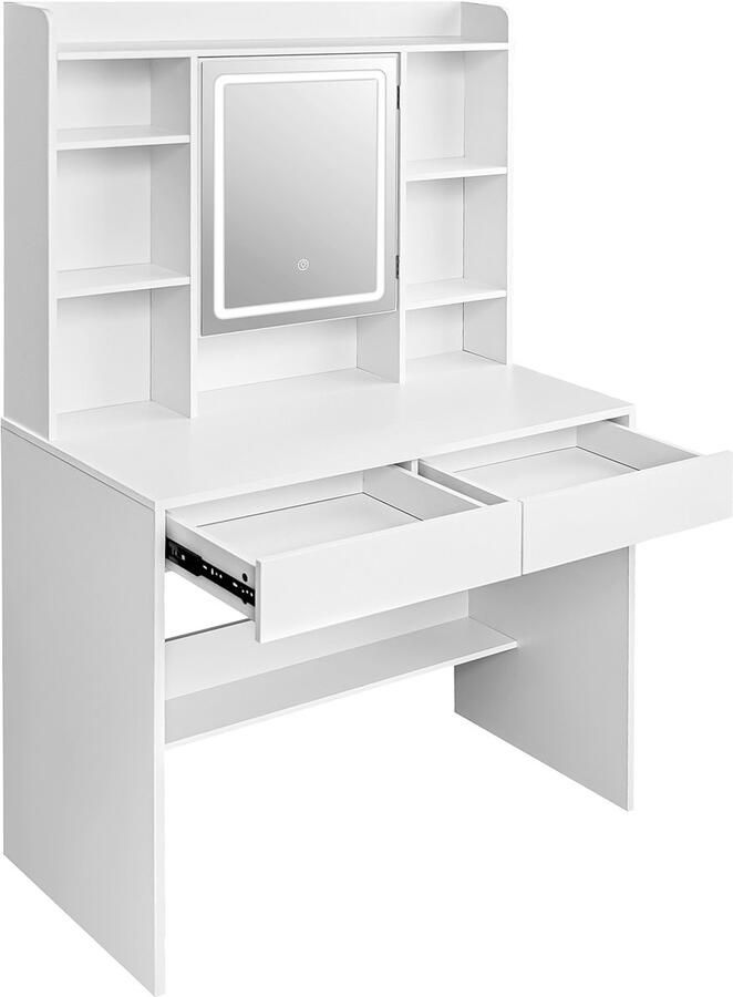 XDays Luxe Kaptafel Met Spiegel en LED Verlichting Moderne Make up Tafel 145x90x40cm 2 lades en 9 vakken