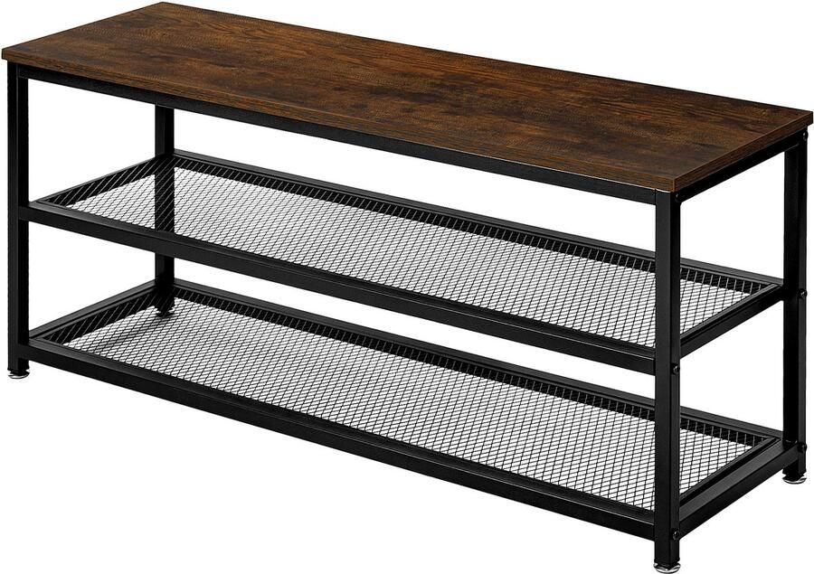 XDays Schoenenrek XL – Vintage Industrieel – Hout & Metaal – Stevig – 100x30x45 cm – Bruin Zwart