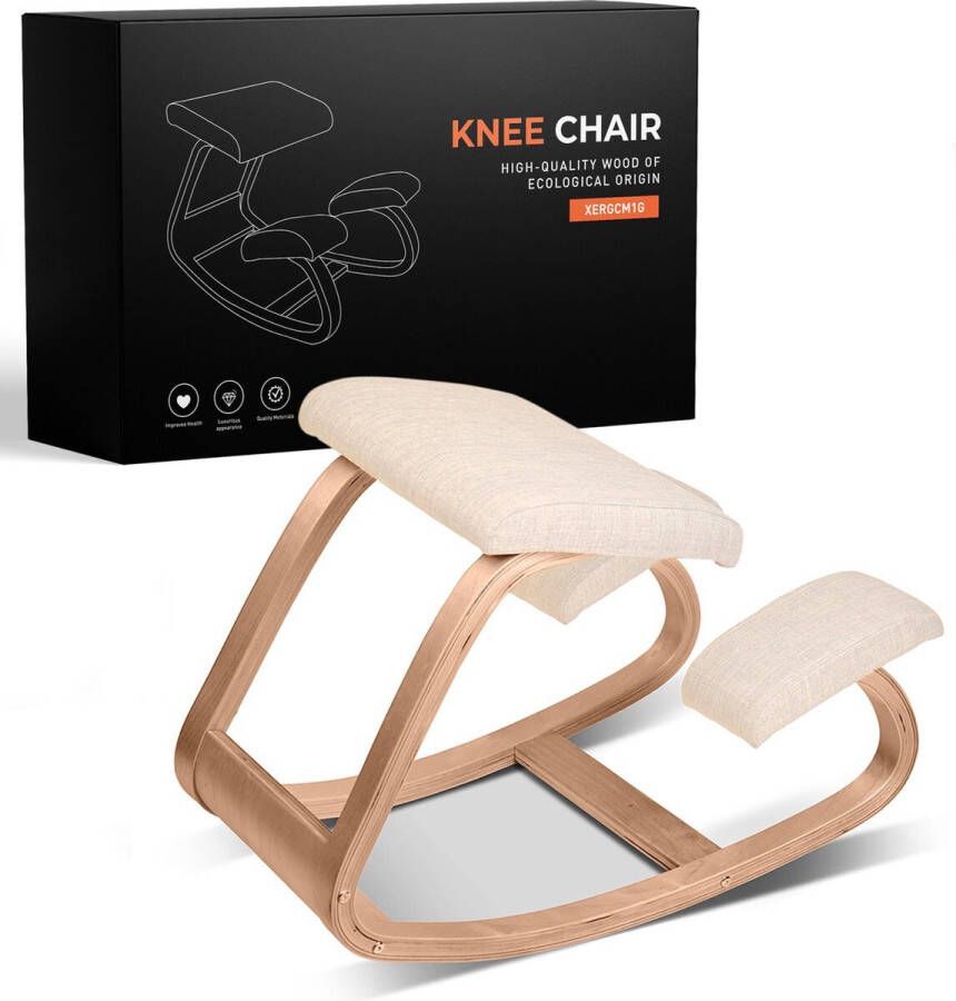 XER Ergonomische kniestoel – Balansstoel – Werkkruk – Ergonomisch en Duurzaam – Bureaustoel – Werkstoel Vermindert nekpijn & rugpijn – Ergochair – Office Chair – FSC Essenhout Beige