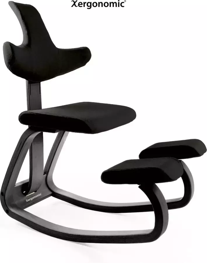 Xergonomic Phoenix Black – Ergonomische kniestoel met rug- en armleuningen – Nieuw model – Balansstoel – Werkkruk – Ergonomisch en Duurzaam – Bureaustoel – Werkstoel Vermindert nekpijn & rugpijn – Ergochair – FSC Essenhout Zwart