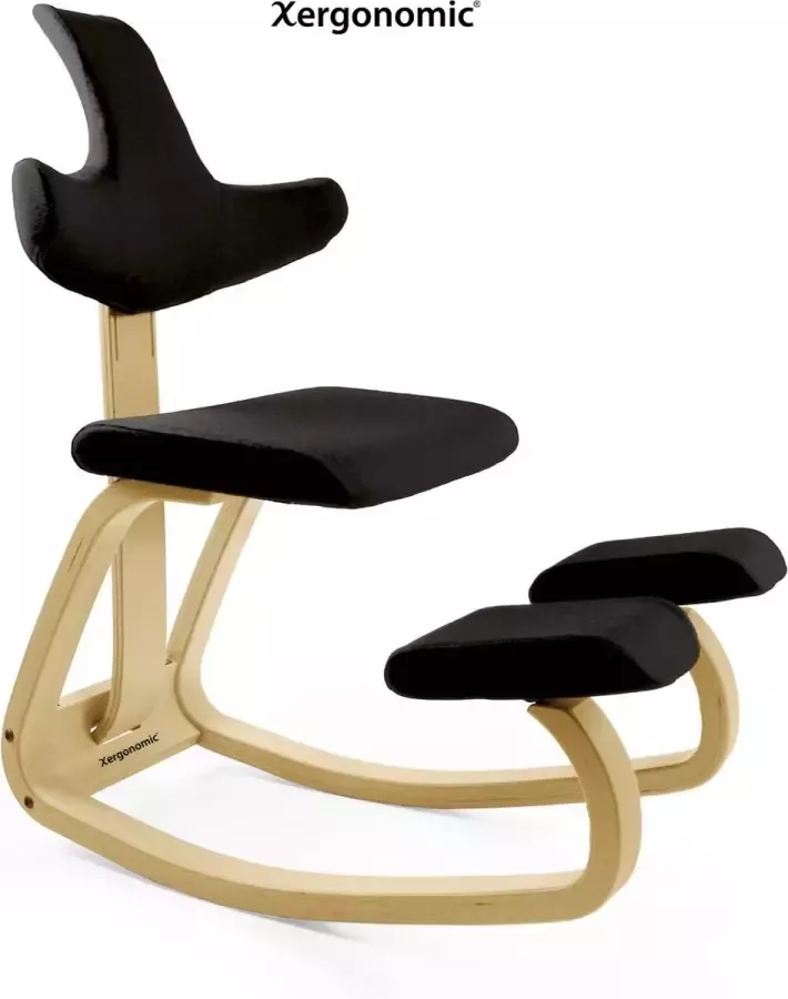 Xergonomic Phoenix Naturel – Ergonomische kniestoel met rug- en armleuningen – Nieuw model – Balansstoel – Werkkruk – Ergonomisch en Duurzaam – Bureaustoel – Werkstoel Vermindert nekpijn & rugpijn – Ergochair – FSC Essenhout