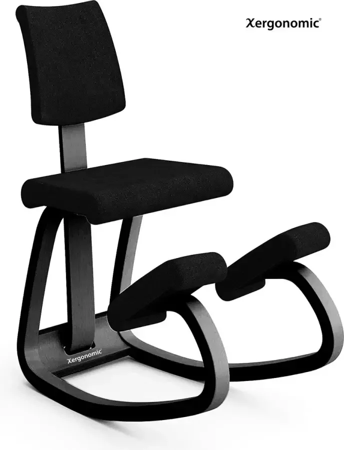 Xergonomic Sphynx Black – Ergonomische kniestoel met brede rugleuning – Nieuw model Balansstoel – Werkkruk – Ergonomisch en Duurzaam – Bureaustoel – Werkstoel Vermindert nekpijn & rugpijn – Ergochair – Office Chair – FSC Essenhout Zwart