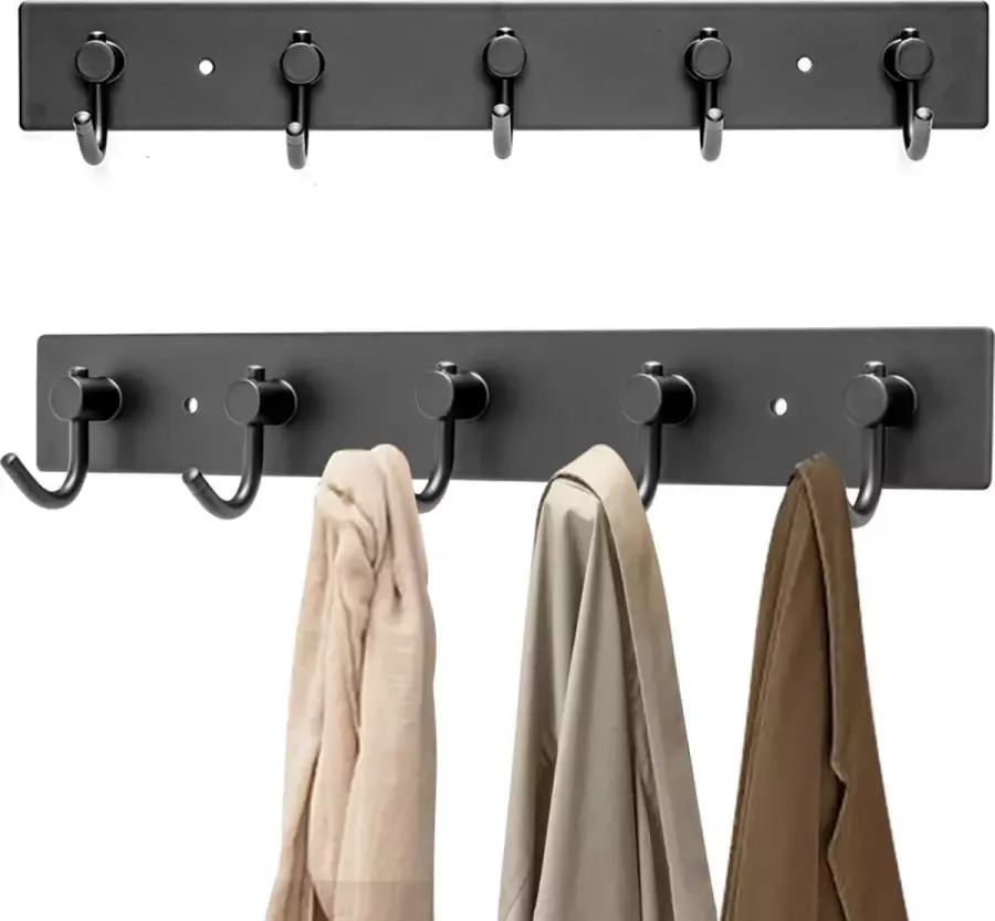 XIVADA Kapstok Hangend 5 Haken Muurkapstok Sleutelrekje Wandkapstok Zwart