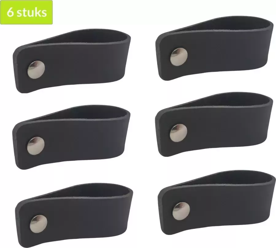 XIVADA Leren Handgreep Zwart 6 stuks Greepjes Leer Kastjes incl. Schroeven