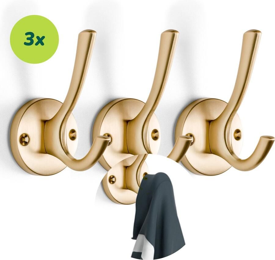 XIVADA Kapstok Goud Kapstok haken 3 Stuks Jashaak Dubbel Kapstokhaak Wandhaak Goud