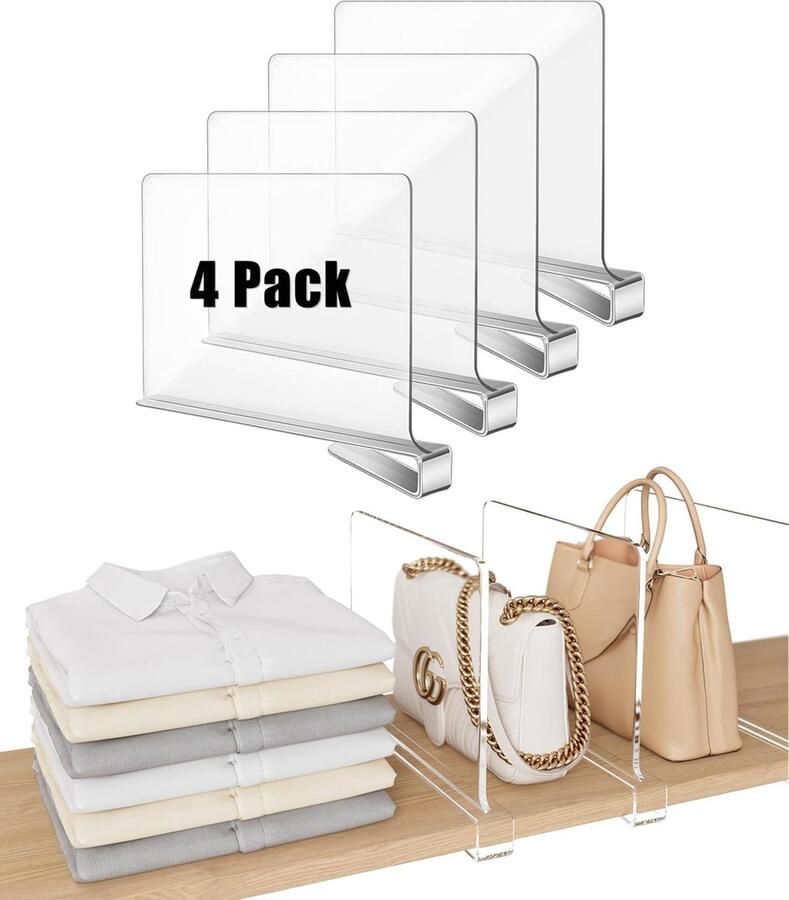 XIVADA Kastverdeler 4 stuks Plankverdeler Kledingkast Organizer Kleding opbergen Kast indeler Kast indeling