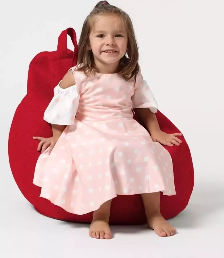 Xoft Living Pear Kids Linnen Zitzak Rood voor Binnen Zacht en Behaaglijk Kinderen Bean Bag