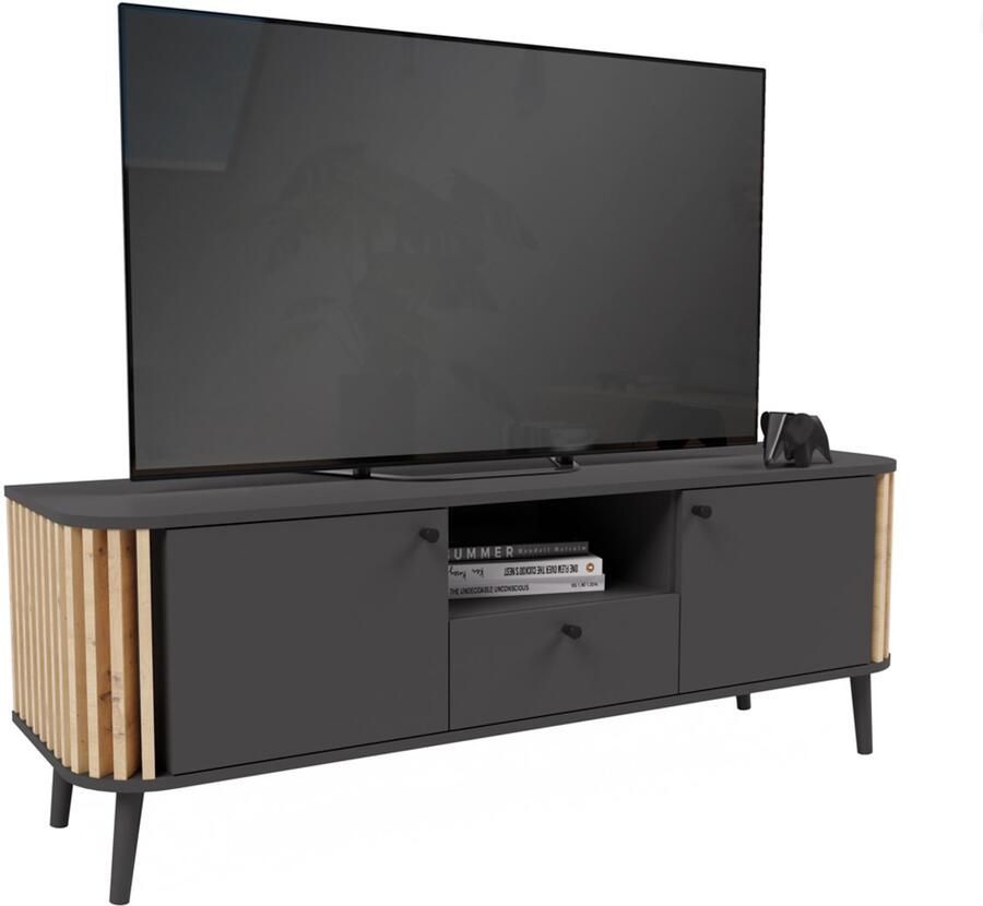 Hioshop Pure TV-meubel 2 deuren 1 lade 1 plank grijs eik decor. - Foto 2