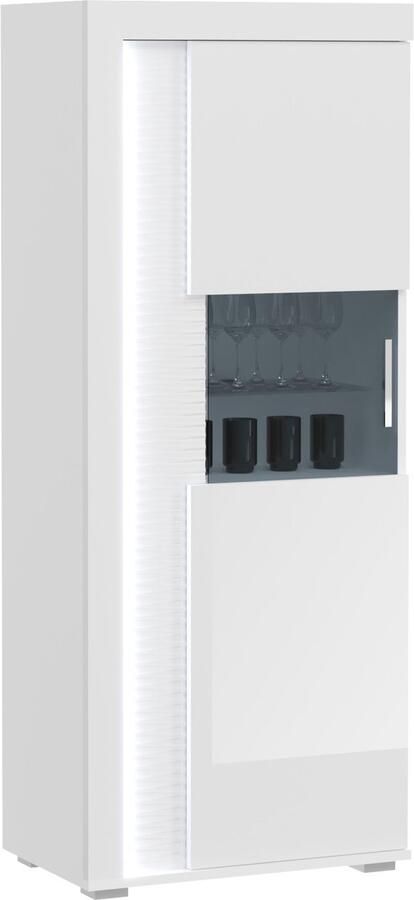 Xonox.Home Skylight vitrinekast 1 deur met licht hoog glans wit glas grijs wit - Foto 3
