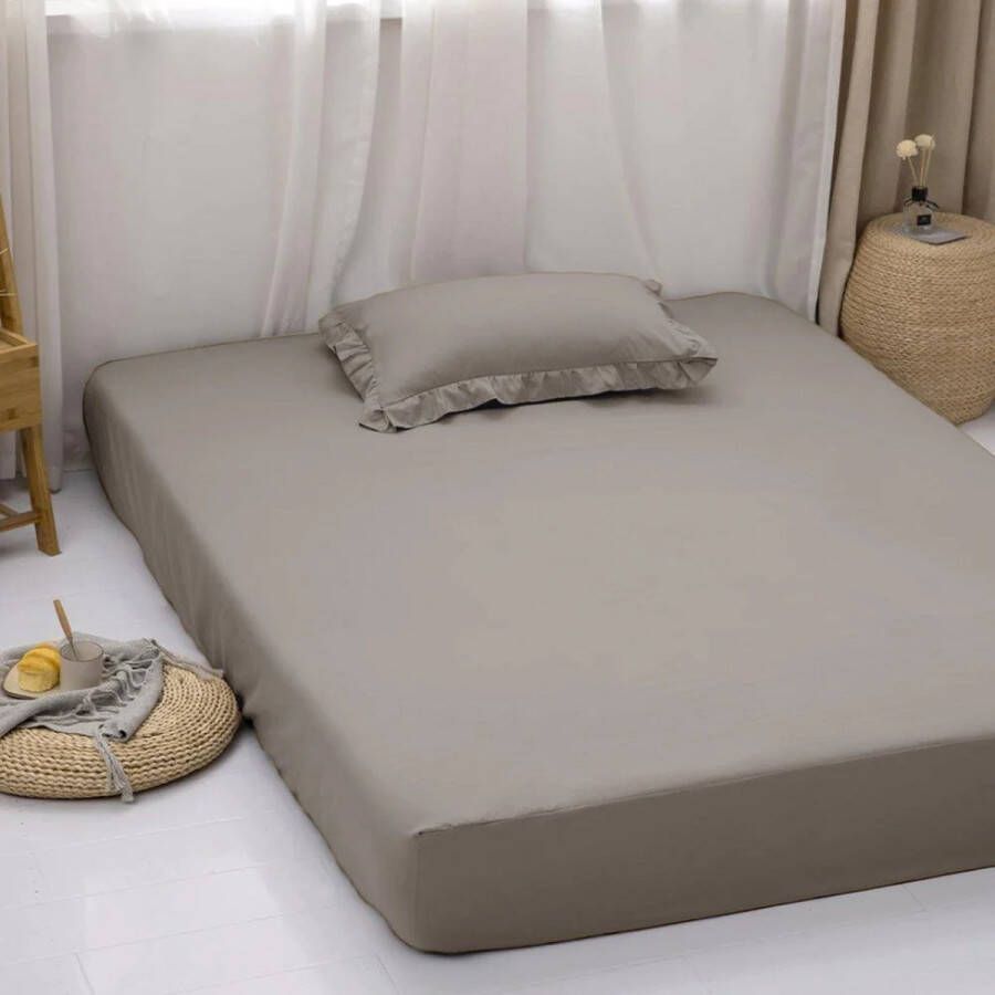 Y-not Katoenen Hoeslaken Matras Taupe Grijs Luxe Kwaliteit Perfecte Pasvorm Ademend en Comfortabel Voor Een Verkwikkende Nachtrust 160x200+30 tot 25cm matrasdikte