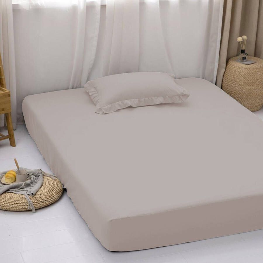 Y-not Katoenen Hoeslaken Matras Zand Beige Luxe Kwaliteit Perfecte Pasvorm Ademend en Comfortabel Voor Een Verkwikkende Nachtrust -180x200+30 tot 25cm matrasdikte