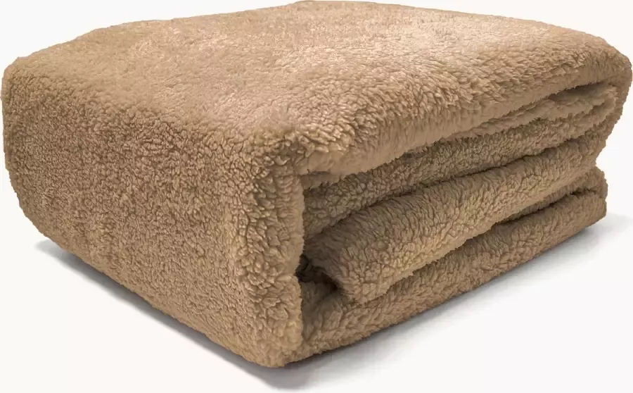 Y-NOT Teddy fleece stof 220gr m2 Matras Hoeslaken Frappuccino Hoog knuffelgehalte 200x220+30cm 2 persoons extra groot tot 25 Matrasdikte Beige