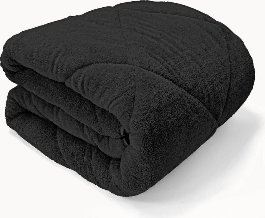 Y-NOT Teddy fleece stof Bed in a bag 2-in-1 Dekbed bedsprei + Dekberovertrek in 1 Hoog knuffelgehalte All Year 140x200 1 persoons Zwart