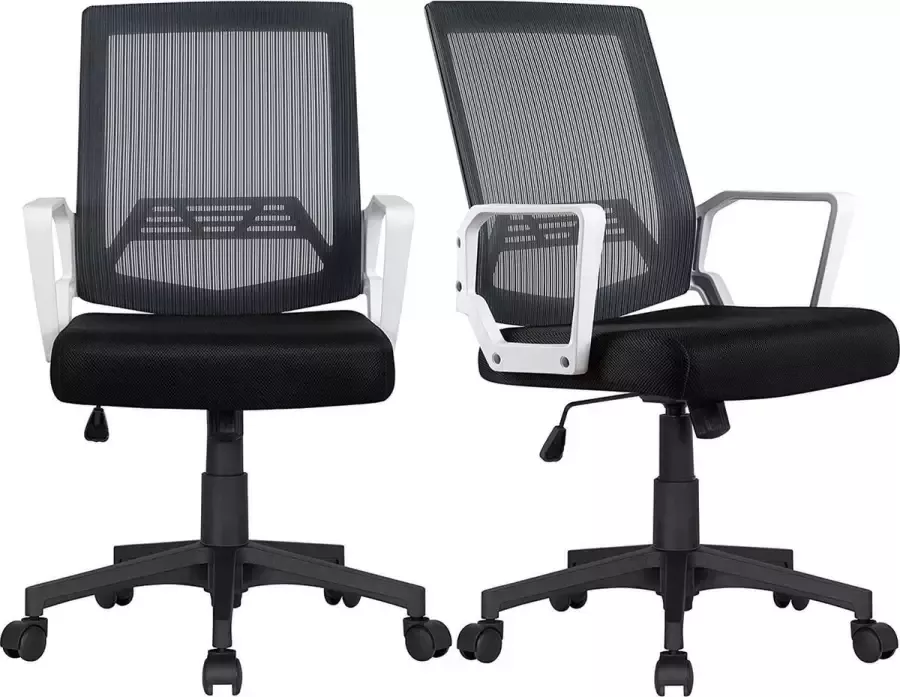 2 x bureaustoel computerstoel draaistoel bureaustoel met netrugleuning bureaudraaistoel met armleuning en wielen grijs