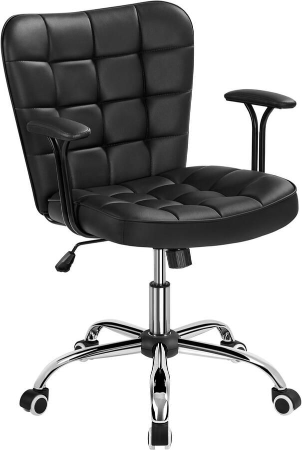 Yaheetech Bureaustoel ergonomische bureaustoel werkstoel draaistoel met zachte armleuningen in hoogte verstelbare gestoffeerde stoel computerstoel met wielen zwart