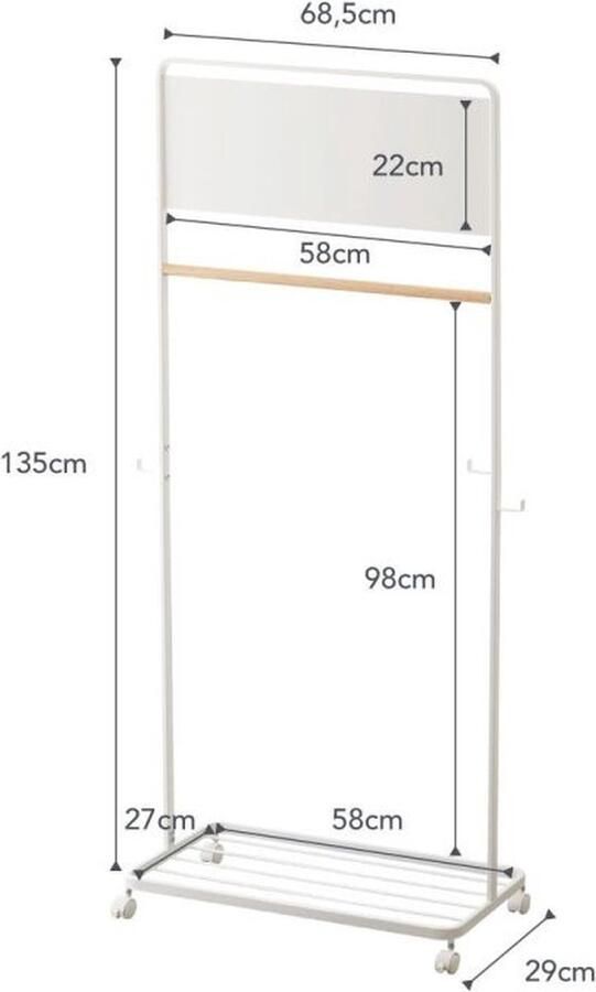 Yamazaki Kinder Kledingrek Tower met paneel op wieltjes wit