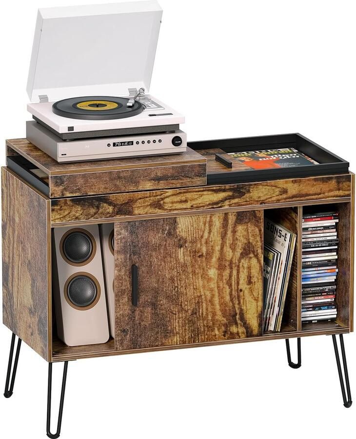 Ybaymy Bijzettafel Vintage Platenspelerstandaard 3-Traps Vinyl Opslag tot 200 Albums