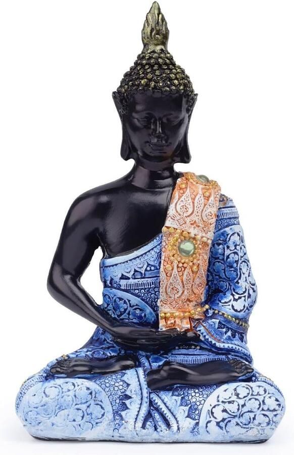 YdseozOA Hars Boeddha Mediterende Vrede Harmonie StandbeeldBeelden Decoratie Woning Woonkamer Slaapkamer Vensterbank decoratie Ornamenten Huis en Tuinkantoor Bureau Decoratie India Religieus Boeddhisme Sculptuur Ambacht Ornament (blauw)