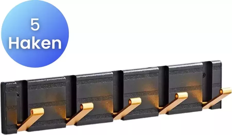 Yeede Wandkapstok Sleutelrekje Zelfklevende haken Kapstok met Inklapbare haken 5 Haken