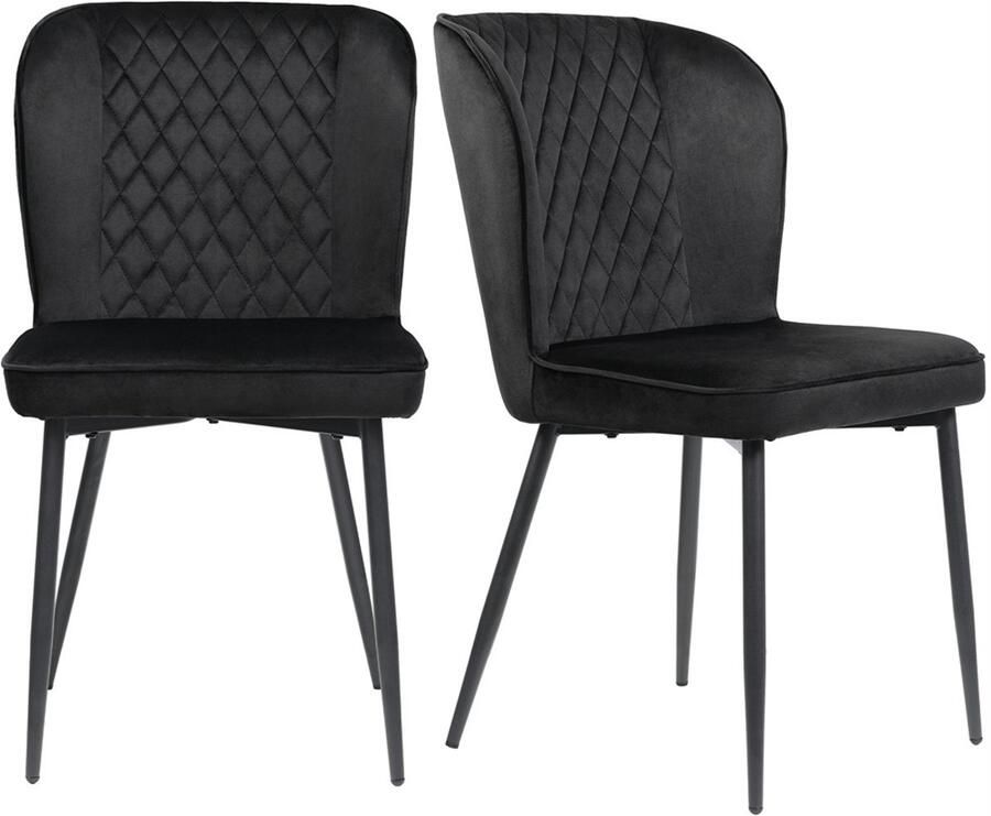 YEHTOKHOME Eetkamerstoel Set Van 2 Moderne Keukenstoel Gestoffeerde stoel Fluwelen stoel met rugleuning Zwart Velvet Zwart metalen poten 47 x 49 x 86 cm