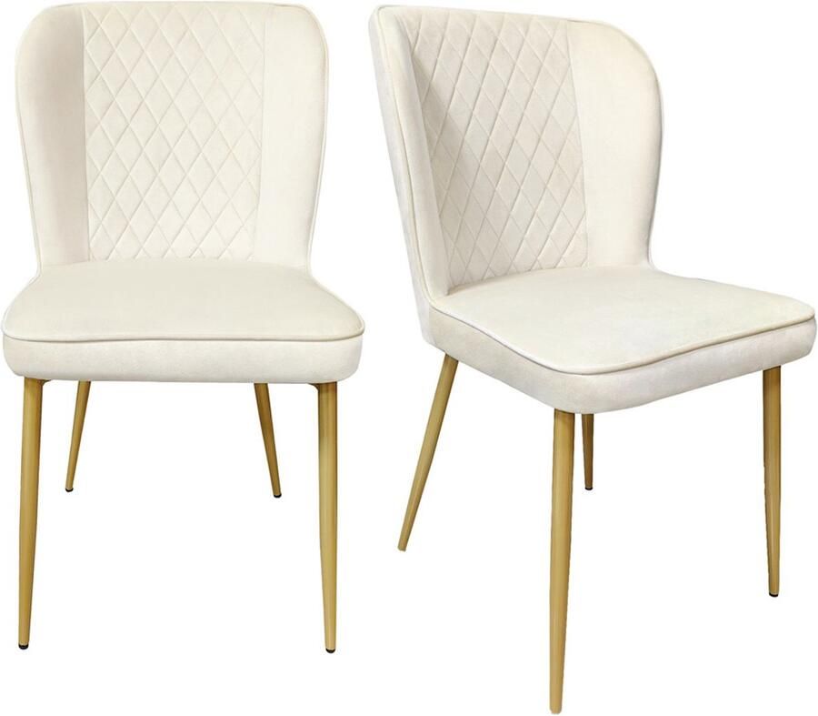 YEHTOKHOME Eetkamerstoel Set Van 2 Moderne Keukenstoel Gestoffeerde stoel Fluwelen stoel met rugleuning Beige Velvet Gouden metalen poten 47 x 49 x 86 cm