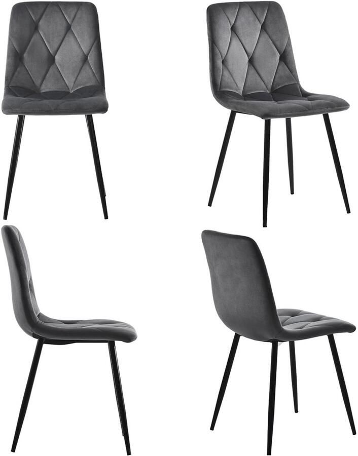 YEHTOKHOME Eetkamerstoelen set van 4 Keukenstoel met fluwelen bekleding Woonkamerstoel met rugleuning Gestoffeerde stoel met metalen poten Ergonomische stoel voor eettafel Industrieel Grijs