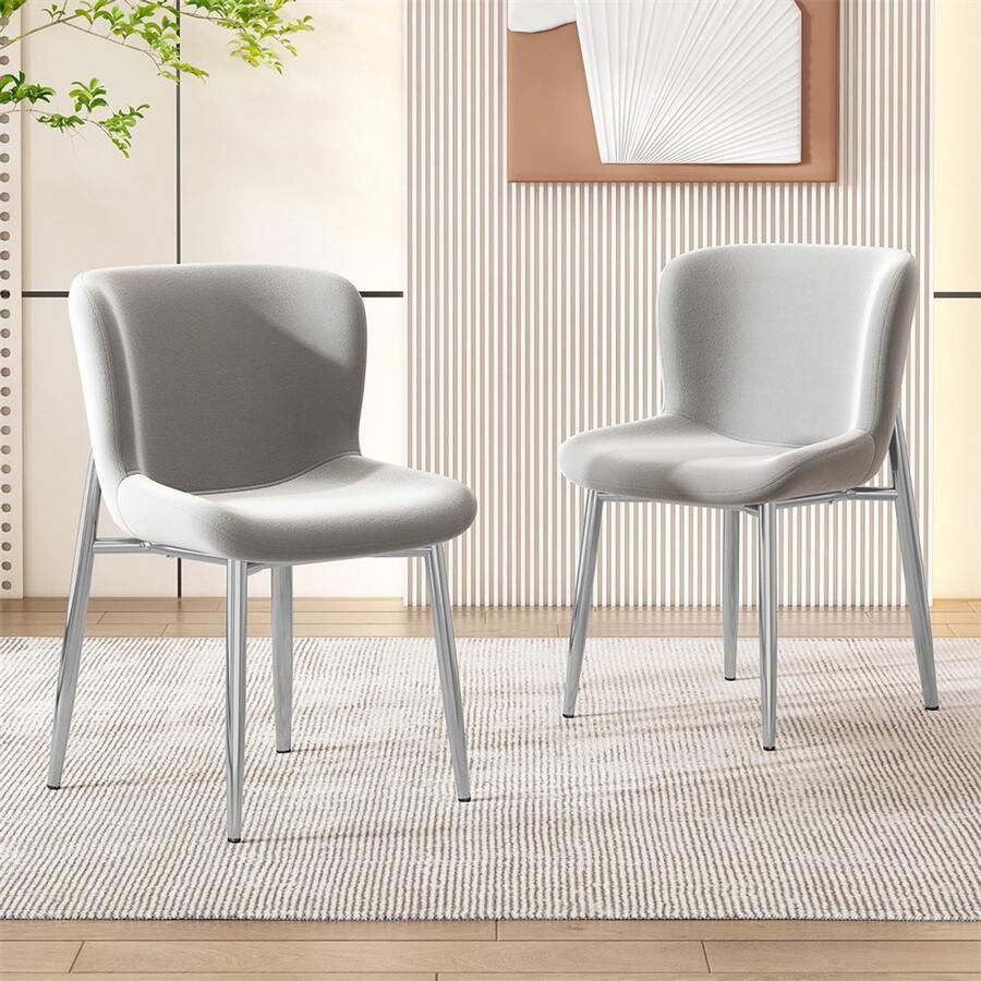 YEHTOKHOME Fluwelen Eetkamerstoel Set van 2 Keukenstoelen Gestoffeerde stoelen met rugleuning Zilver metalen poten Moderne-design Grijs 52 x 54 x 82 cm