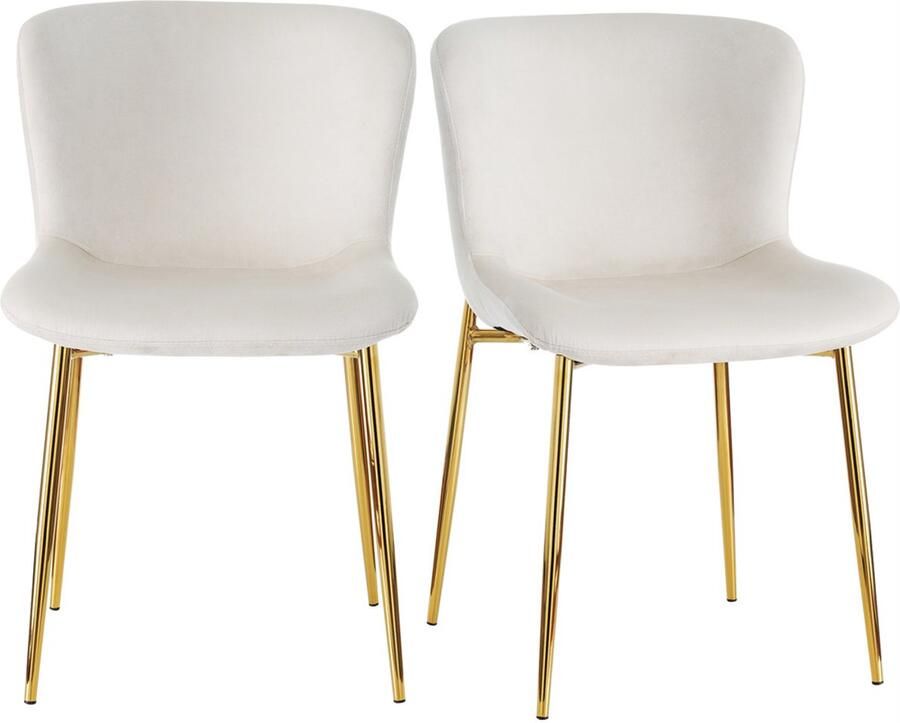YEHTOKHOME Fluwelen Eetkamerstoel Set van 2 Keukenstoelen Gestoffeerde stoelen met rugleuning Gouden metalen poten Moderne-design Beige 52 x 54 x 82 cm