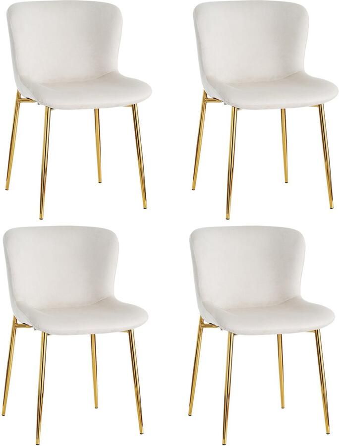 YEHTOKHOME Fluwelen Eetkamerstoel Set van 4 Keukenstoelen Gestoffeerde stoelen met rugleuning Gouden metalen poten Moderne-design Beige 52 x 54 x 82 cm