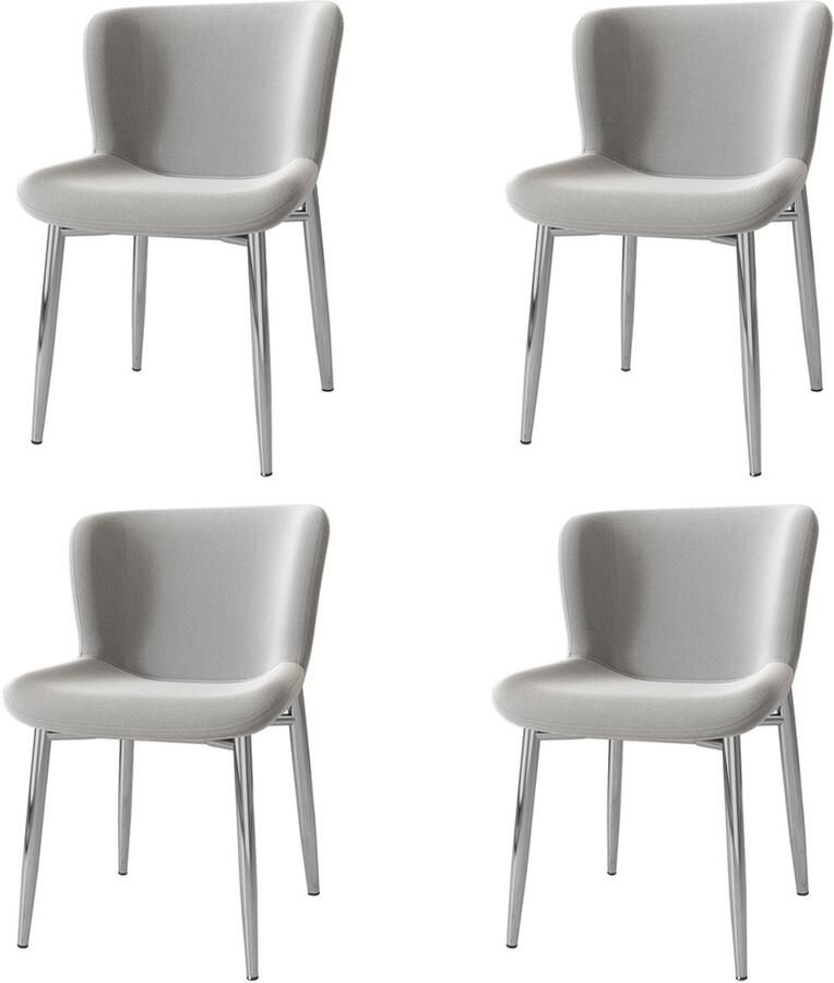 YEHTOKHOME Fluwelen Eetkamerstoel Set van 4 Keukenstoelen Gestoffeerde stoelen met rugleuning Zilver metalen poten Moderne-design Grijs 52 x 54 x 82 cm