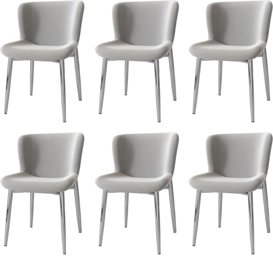 YEHTOKHOME Fluwelen Eetkamerstoel Set van 6 Keukenstoelen Gestoffeerde stoelen met rugleuning Zilver metalen poten Moderne-design Grijs 52 x 54 x 82 cm