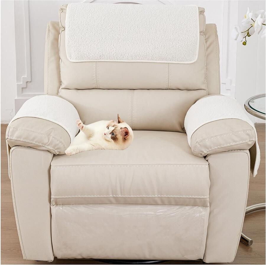 YIJOY Armleuninghoezen armleuningbeschermer Lamsfluweel Fauteuilhoes met zakken Antislip fauteuilbeschermer voor tv-stoel Afneembaar Wasbaar 1-zits (3 stuks) (Beige)