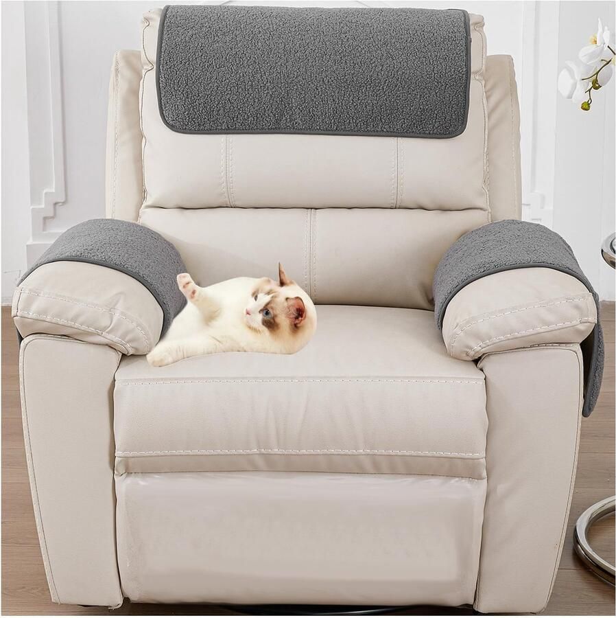 YIJOY armleuninghoezen armleuningbeschermers lamsfluwelen fauteuilhoes met zakken antislip fauteuilbeschermer voor tv-stoelen afneembaar wasbaar 1 zits (3 stuks) (lichtgrijs)