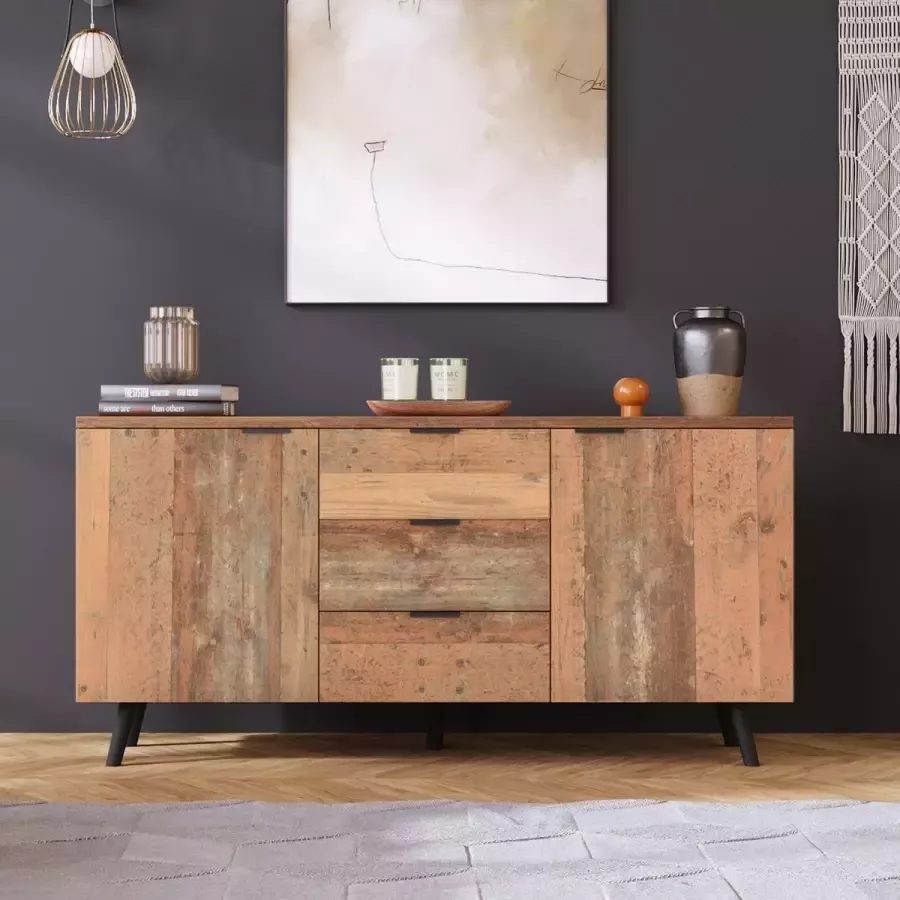 YJZQ Dressoir TV kast met verstelbare planken- vintage ladekast-verticale opbergkast met drie laden- voor woonkamer eetkamer slaapkamer- vintage bruin Lengte 140cm